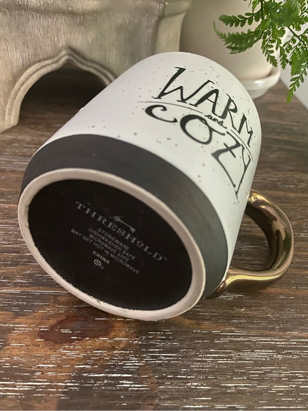 Threshold Warm & Cozy Speckled Black & White Stoneware Gold Handle Coffee Mug - Picture 6 of 7